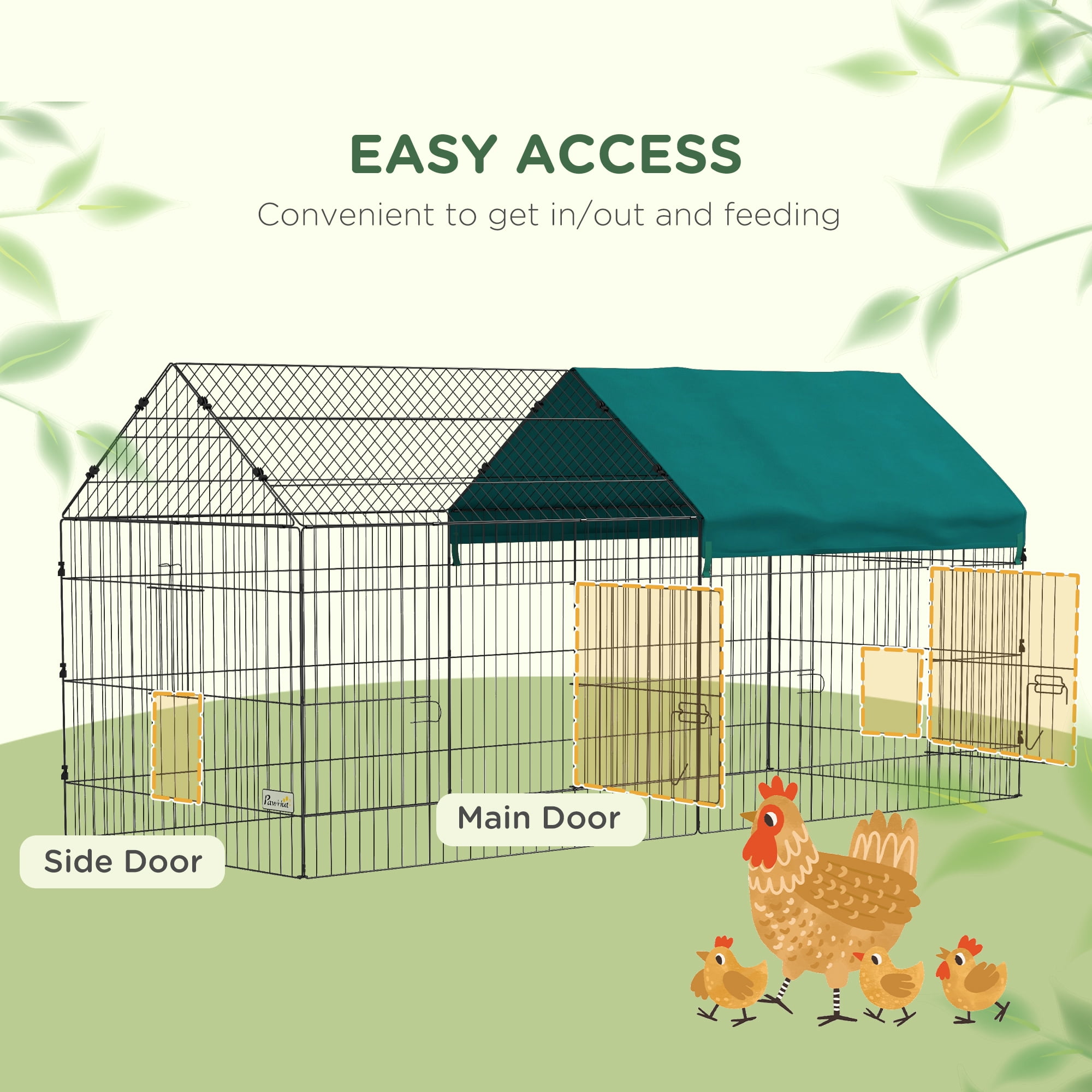 PawHut 87" Small Animal Playpen, Pet Playpen Yard Fence for Rabbits, Chicken, Chinchillas with Roof for Indoor Outdoor, Green