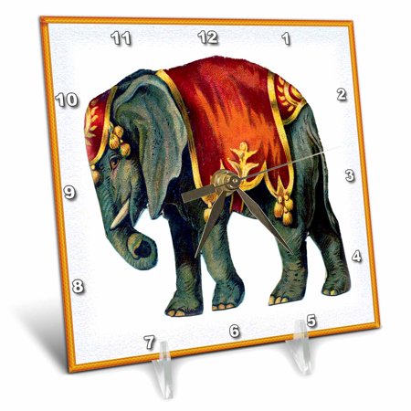 3dRose Framed Victorian Circus Elephant - Desk Clock, 6 by 6-inch