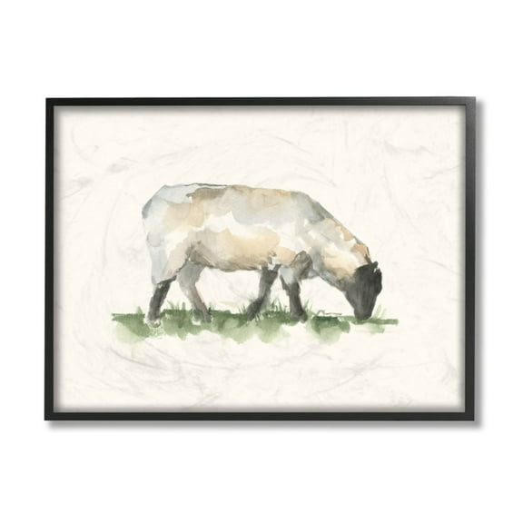 Stupell Industries Grazing Sheep Grass Field Farm Animal Painting Design by Ethan Harper, 16" x 20", Black Framed