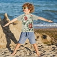 thumbnail image 3 of FORMRS Boys Rash Guard Short Sleeves Swim Shirt Quick Dry UPF 50+ Sun Protection, Sizes 3-12T, Red Floral Pattern, 3 of 6