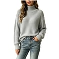 thumbnail image 2 of Women's Turtleneck Knit Sweaters Fall Winter Long Sleeve Loose Pullover Tops Trendy Casual Simple Comfy Outfits Gray S, 2 of 5