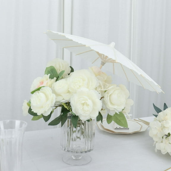 Efavormart 4 Pack | White 16" Parasol Paper/Bamboo Umbrellas Wedding Party Favors, Table Decorations, Centerpieces, Bridal Shower Supplies, Photo Props