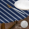 thumbnail image 4 of Stripes Round Fitted Table Cover Modern Art Navy Blue Background Waterproof Table Cloth with Elastic Edge Wipeable Tablecloth for Picnic Camping Party Fits 36"-44" Diameter, 4 of 8