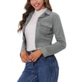 thumbnail image 4 of INSPIRE CHIC Women's Turn Down Collar Faux Suede Cropped Moto Jacket L Grey, 4 of 6