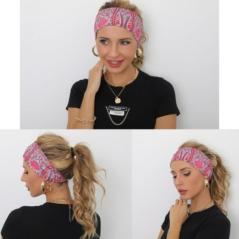 Bandana élastique Yoga 6 Bandanas Élastiques Pour Femmes - Bandeaux Doux Yoga, Sport, Course - Style Bohème Vintage Bandeau Femme Bohème
