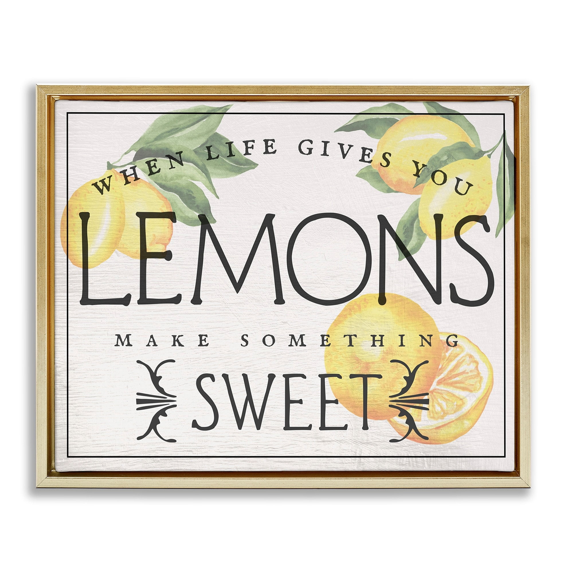 Stupell Industries Life Gives Lemons Bold Citrus Fruit Border Sign Graphic Art Metallic Gold Floating Framed Canvas Print Wall Art, Design by Daphne Polselli