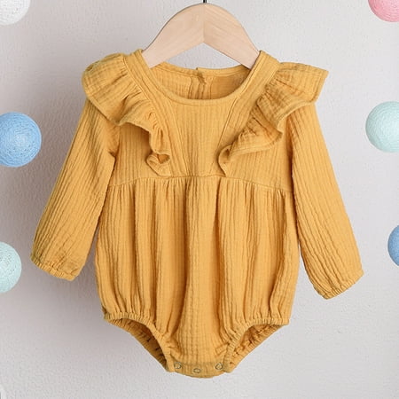 

Girls Bodysuits Baby Boy Solid Linen Button Ruffle Romper Clothes