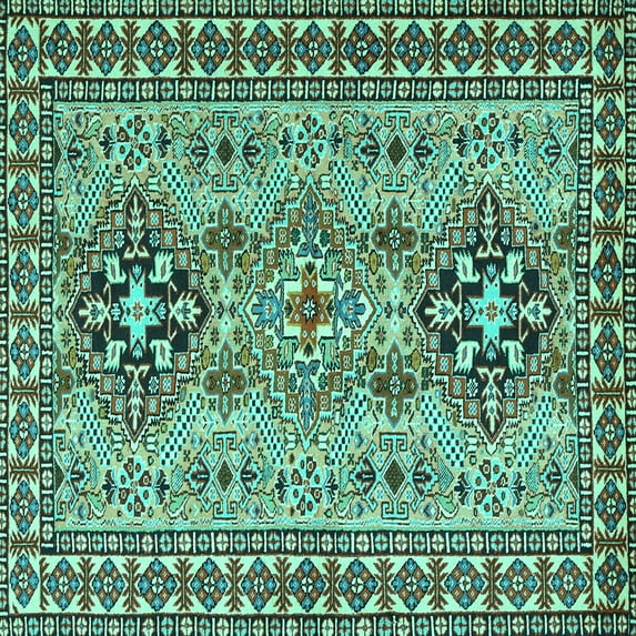 Ahgly Company Machine Washable Indoor Square Persian Turquoise Blue Traditional Area Rugs, 6' Square