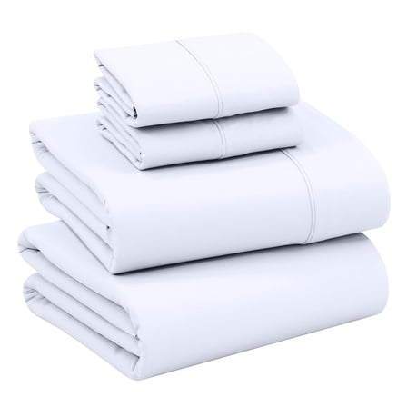 RUVANTI 100% Cotton Sheets – Full Size Percale Bedding, Cooling & Breathable, Durable with a Crisp, Soft & Comfortable Feel, 16" Deep Pocket, 4-Piece Set, Bright White