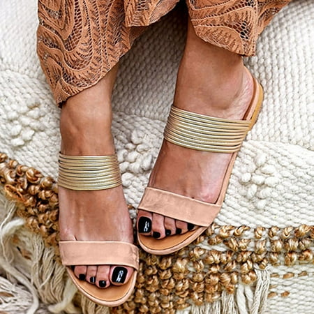 

Tejiojio Womens Sandals Clearance Women Casual Vintage Flat Metal Decoration Slippers Outdoor Beach Shoes