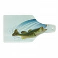 thumbnail image 1 of Fishing Cutting Board, Largemouth Sea Bass Catching a Bite in Water Spray Motion Splashing Wild Image, Decorative Tempered Glass Cutting and Serving Board, Wine Bottle Shape, Green Blue, by Ambesonne, 1 of 1