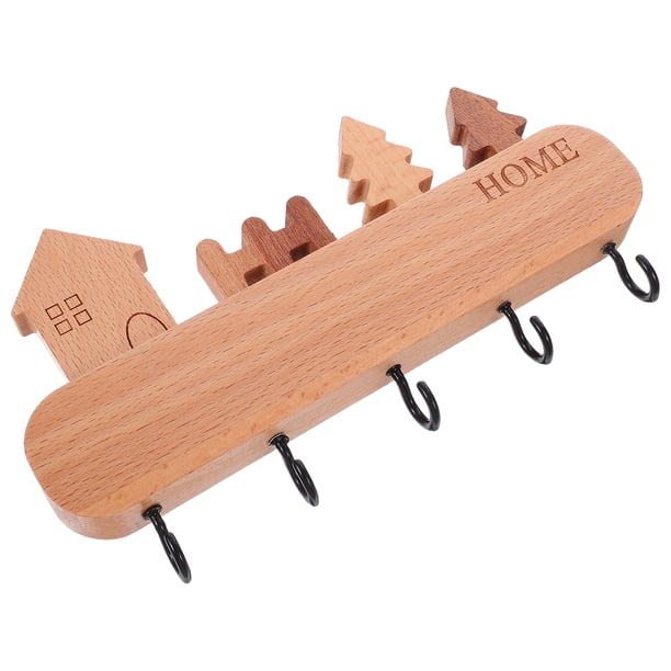 GOOHOCHY Llavero de pared: Perchero de madera con ganchos de hierro - Organizador rústico para puerta de entrada, vestíbulo, pasillo - Colgador de pared que ahorra espacio