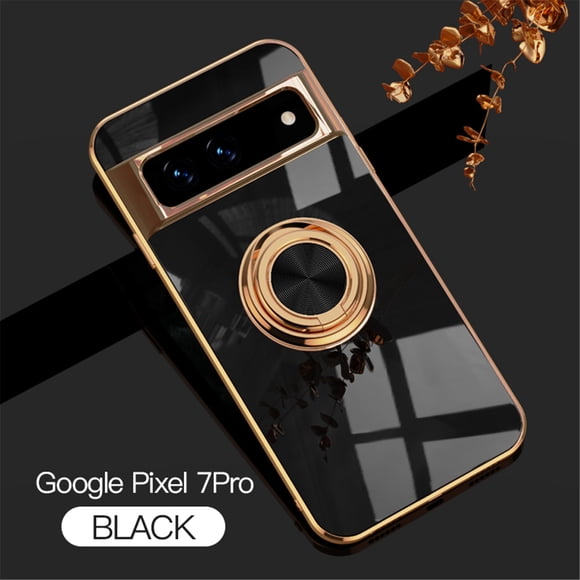 Tarise for Google Pixel 7 Pro Phone Case with Ring Holder, Pixel 7 Pro Cover, Kickstand Magnetic Plating Frame TPU Shockproof Anti-Scratch Girls Women Men Case Cover for Google Pixel 7Pro 2022, Black