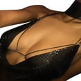 thumbnail image 3 of Women Metal Sequin Sparkle Glitter Tank Deep V Neck Spaghetti Strap Backless Chain Halter Crop Tops Party Blouse, 3 of 3