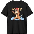 thumbnail image 2 of Camisetas de algodón para hombre con dibujos animados de ciervos navideños con pose linda, camisetas casuales básicas de cuello redondo, camisetas de manga corta., 2 of 6