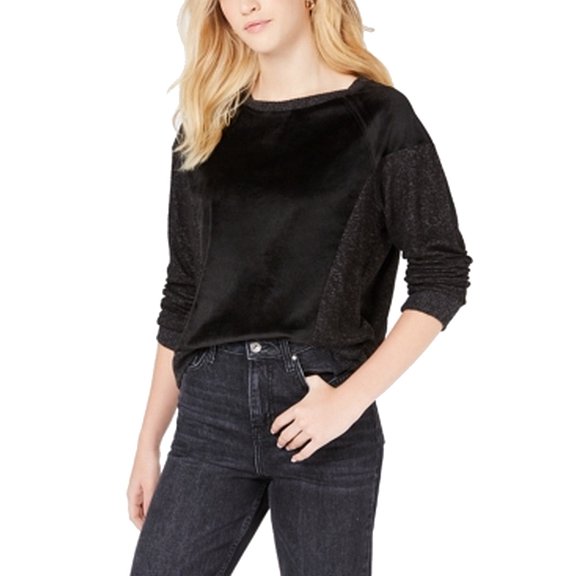 Hippie Rose Juniors Velvet Raglan Sweatshirt Black XS