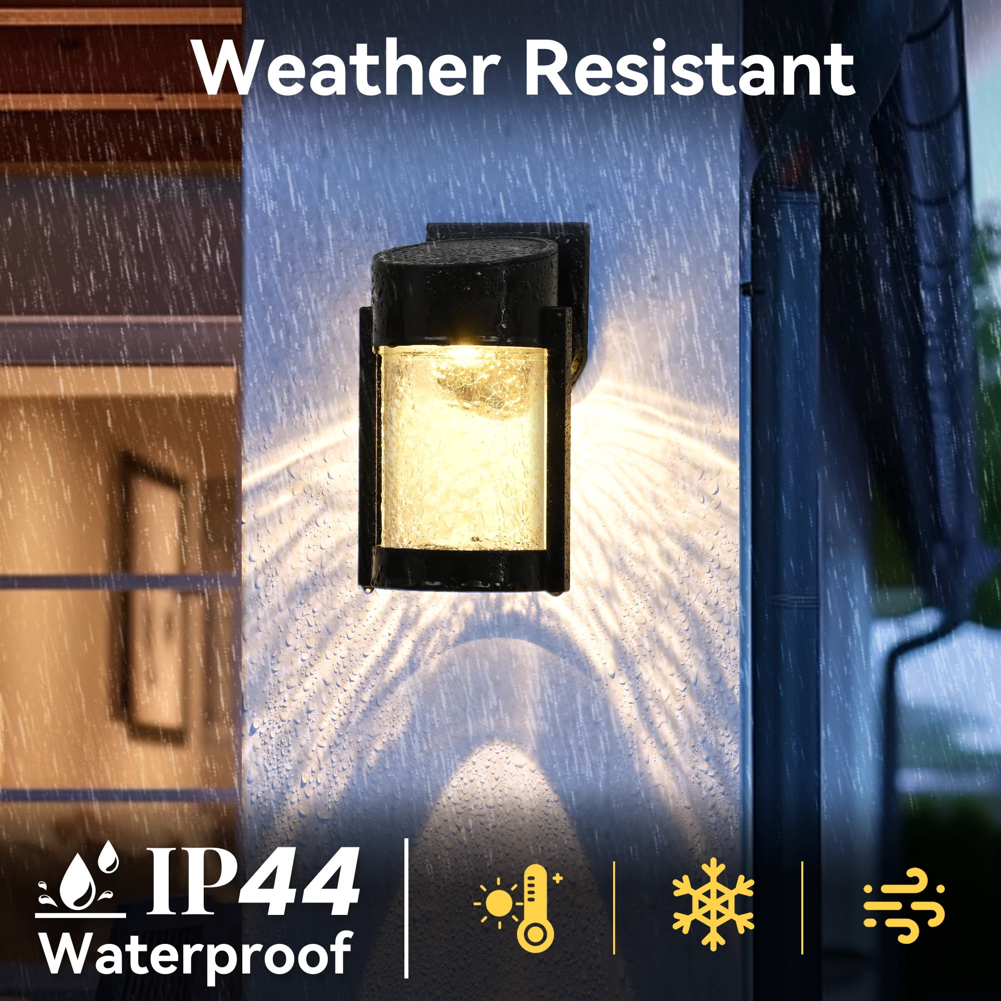 FKHouse Solar Outdoor Wall Lanterns, 2 Pack Outdoor Waterproof Lights Fixtures Wall Sconce with Glass for Patio, Garden