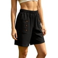 thumbnail image 2 of Sokhug Womens Casual Shorts Cotton Elastic Waist Casual Summer Shorts with Decorative Button Patch Pockets, 2 of 6