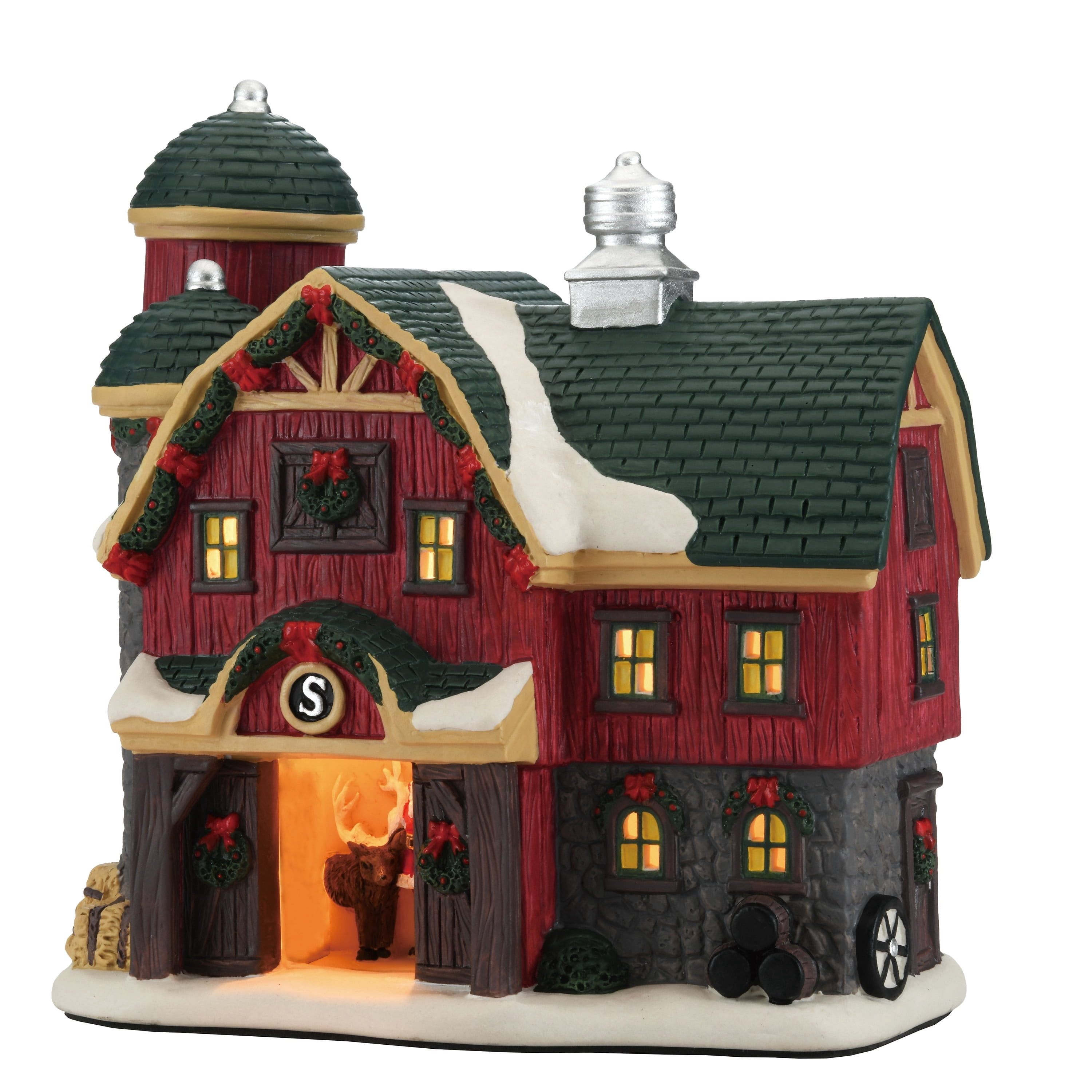 Light-Up Porcelain Country Charm Barn Christmas Village Building, Multicolor, 8.25", by Holiday Time