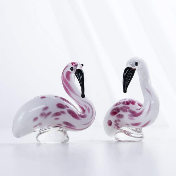H&D Glass Flamingo Figurine – Hand Blown Art Glass Sculpture Ornament -2PCS