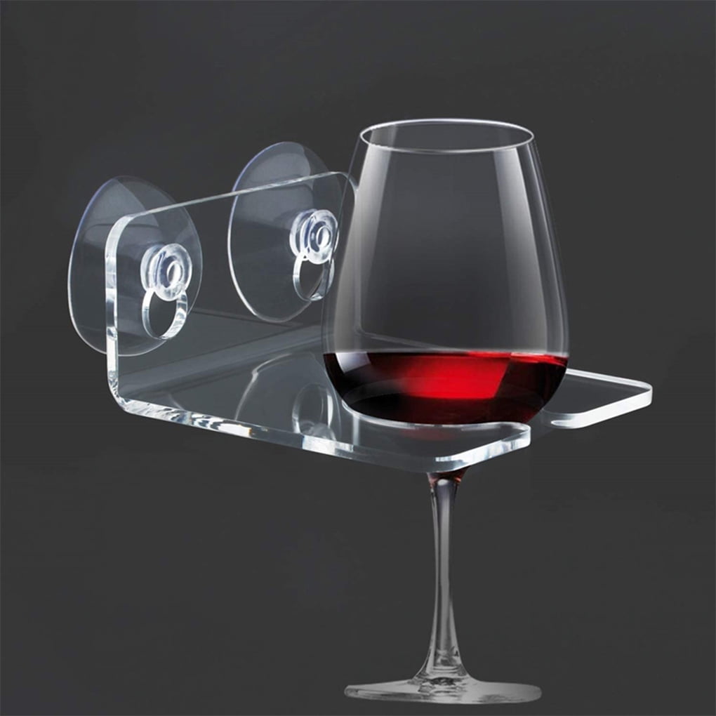 DALX Bathtub Wine Glass Holder Strong Suction Cup Clear Acrylic Shower