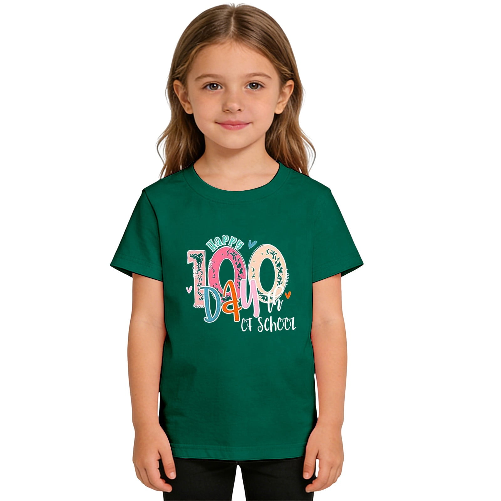 KAUOD Girls 100 Day of School Tees Cute Love Graphic Short Sleeve T Shirt Tops Kids Toddler School Soft Summer Shirt Clothes