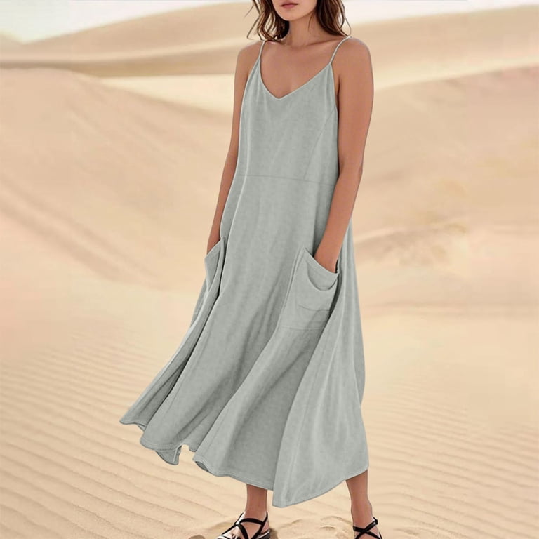 WTOBBY Women's Summer Dress Casual Loose Long Beach Vacation Dresses Sleeveless with Pockets, Solid Color for Easy Breezy Style,Silver L - Walmart.com WTOBBY Women's Summer Dress Casual Loose Long Beach Vacation Dresses Sleeveless with Pockets, Solid Color for Easy Breezy Style,Silver L - Walmart.com