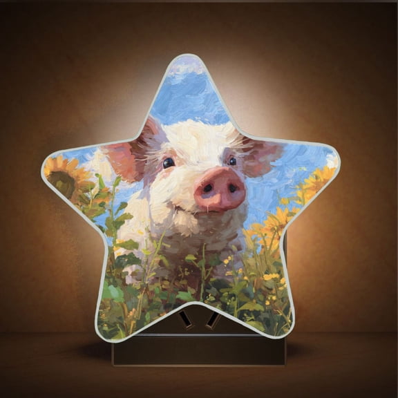 Star Night Light Auto On/Off Plug-in Wall Light with Light Sensor Warm White LED for Home Party Cute Pig with Sunflower Field