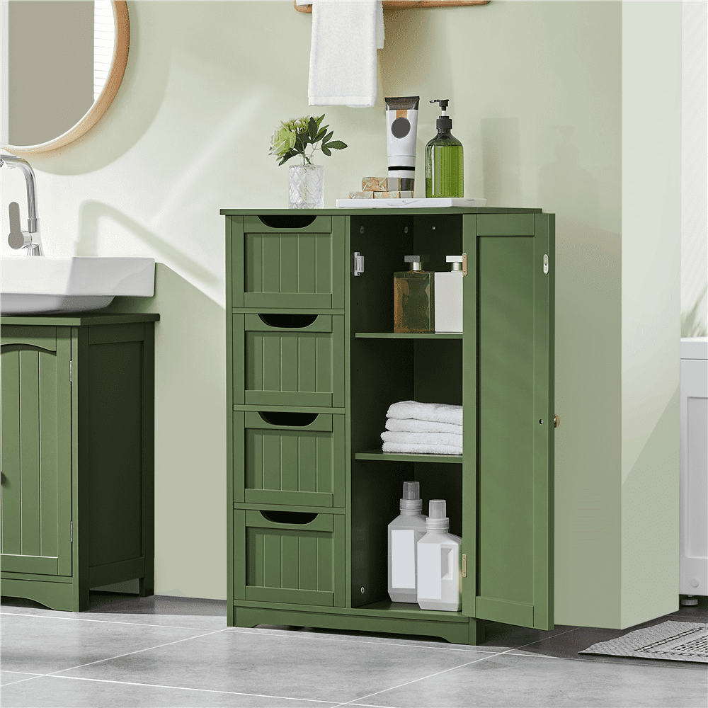 Renwick Modern Wooden Bathroom Storage Cabinet with 4 Drawers and Cupboard, Green
