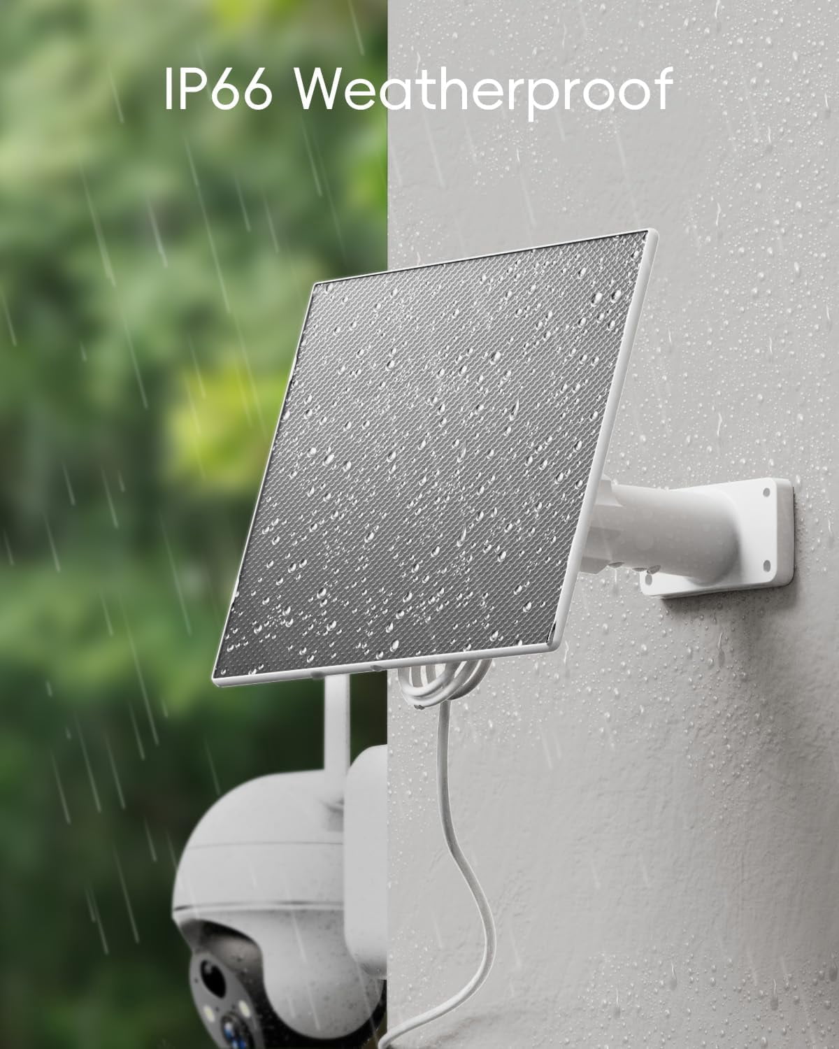 ZUMIMALL 5W Solar Panel for Security Cameras, IP66 Weatherproof, 360° Adjustable Bracket, 10ft Cable, Micro USB & Type-C Port,White