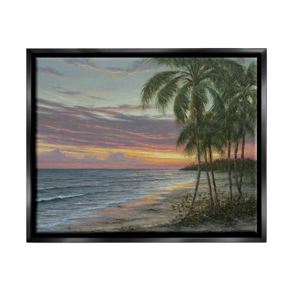 Summer Beach Palm Trees Coastal Painting Jet Black Framed Art Print Wall Art