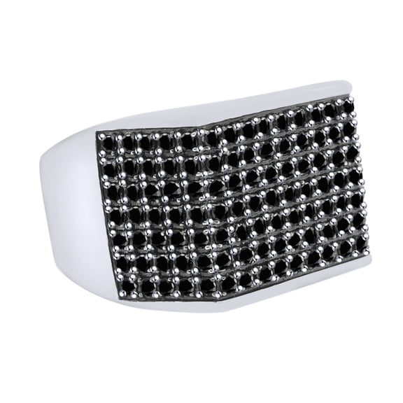 AFFY 3.00 Carat Round Black Natural Diamond Anniversary Ring 14K White Gold Over Sterling Silver Ring Size-9