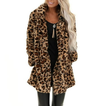 YIWULA Women's Leopard Faux Fur Pocket Fuzzy Warm Winter Oversized ...