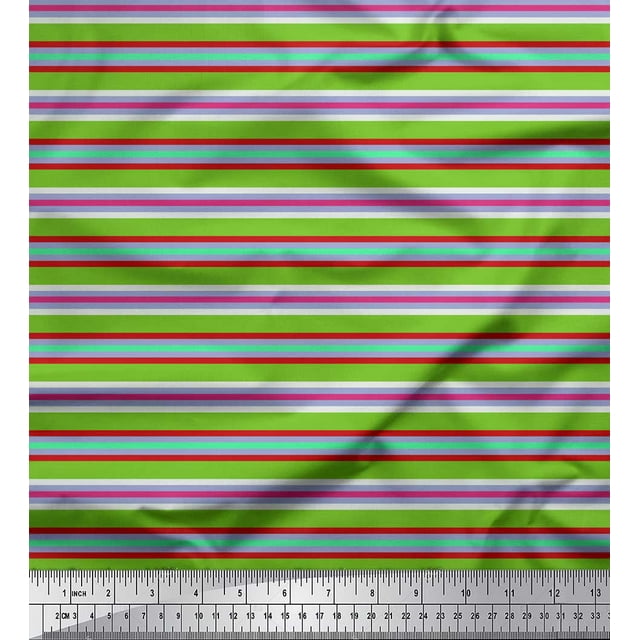 Soimoi Poly Georgette Fabric Horizontal Stripe Print Fabric by Yard 42 Inch Wide