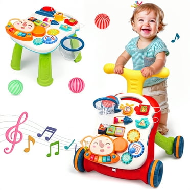 Hot Bee 3-in-1 Baby Walker and Learning Table Center, Perfect Learning Toys Christmas Gift for Infants 6-12 Months, 17.3 Inch Perfect for Early Development & Playtime for Girls Boys-Red