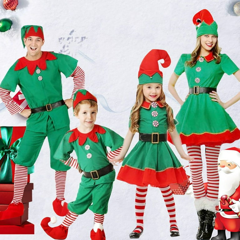 Clothing Set Cosplay Hat Boys Girls Xmas Party Dress New Year Santa Clause  Green Elf Christmas Costume WOMAN 160CM 
