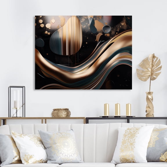 DESIGN ART Designart "Gold And Black Marbled Euphoria Vi" Abstract Marble Wall Art Prints 32 in. wide x 24 in. high