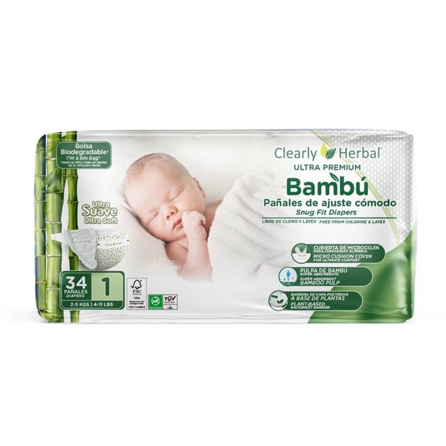 Pañales Clearly Herbal Bamboo Etapa 1 Unisex 34 piezas