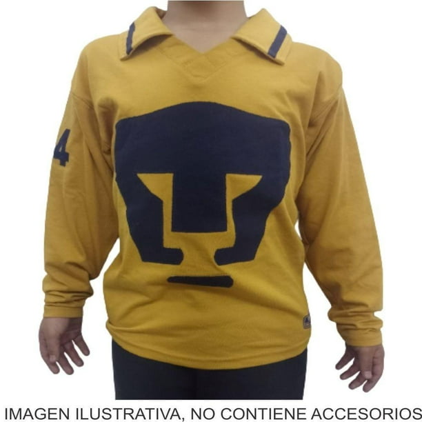 Playera Garra Azul Pumas UNAM Talla 6 Retro manga larga puma en pecho azul marino