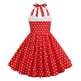 thumbnail image 1 of XQYLOS Robe à Col Halter Filles Années 1950 Rétro à Pois Robe Trapèze Vintage Robe de Soirée avec Nœud Accent Taille Ajustable, 1 of 6