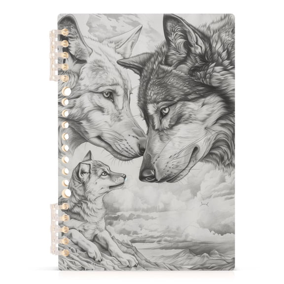 Pencil Drawing Wolves Notebooks 1-subject Journal 60 Sheets A5 College Ruled Paper Detachable Ring 8.3"x5.7"