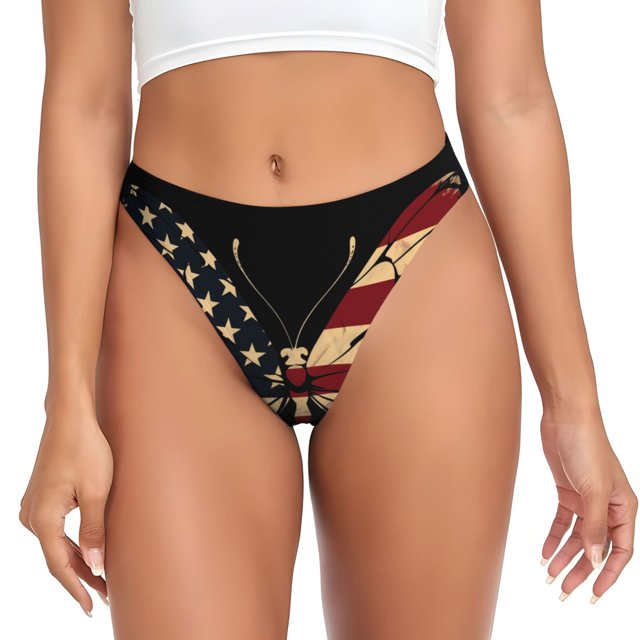 Fotbe Patriotic USA Butterfly Art Tanga Sin Costuras para Mujer con Estampado – Panties Invisibles, Transpirables y Cómodos para Uso Diario-X-Small