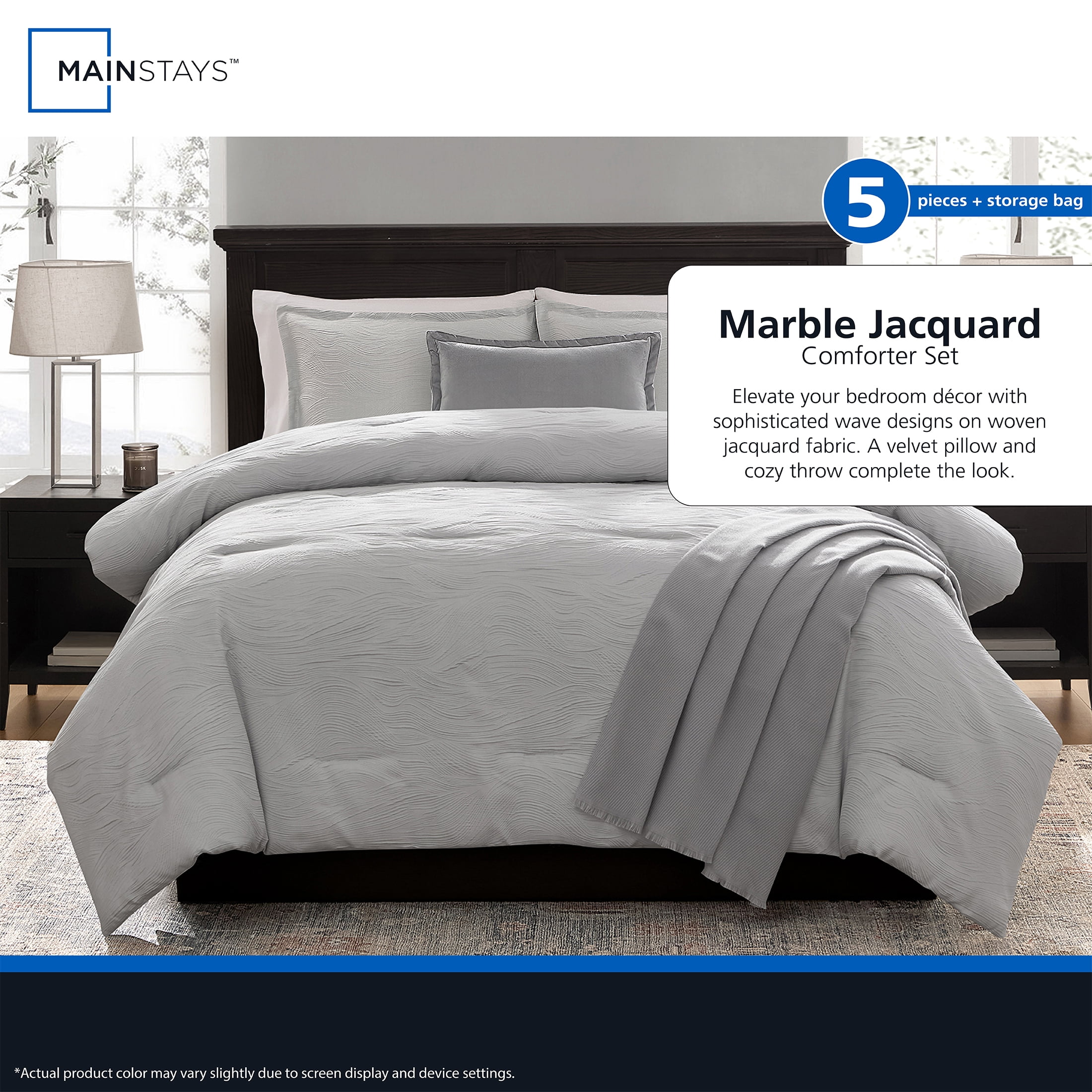 Mainstays Marble 4-Piece Grey Jacquard Comforter Set, Twin/Twin XL