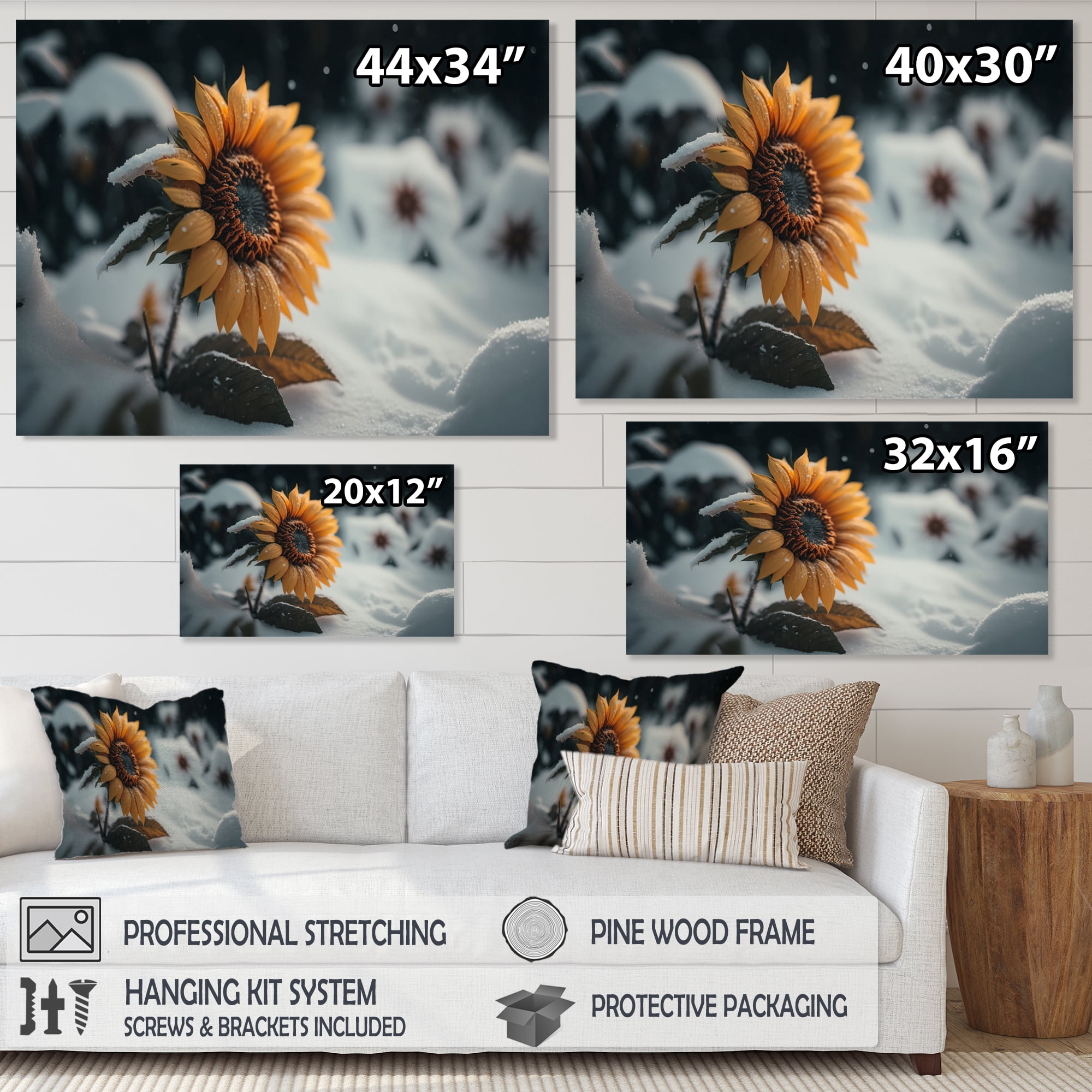 Designart A Blooming Yellow And Orange Sunflower Winter II Canvas Wall Art