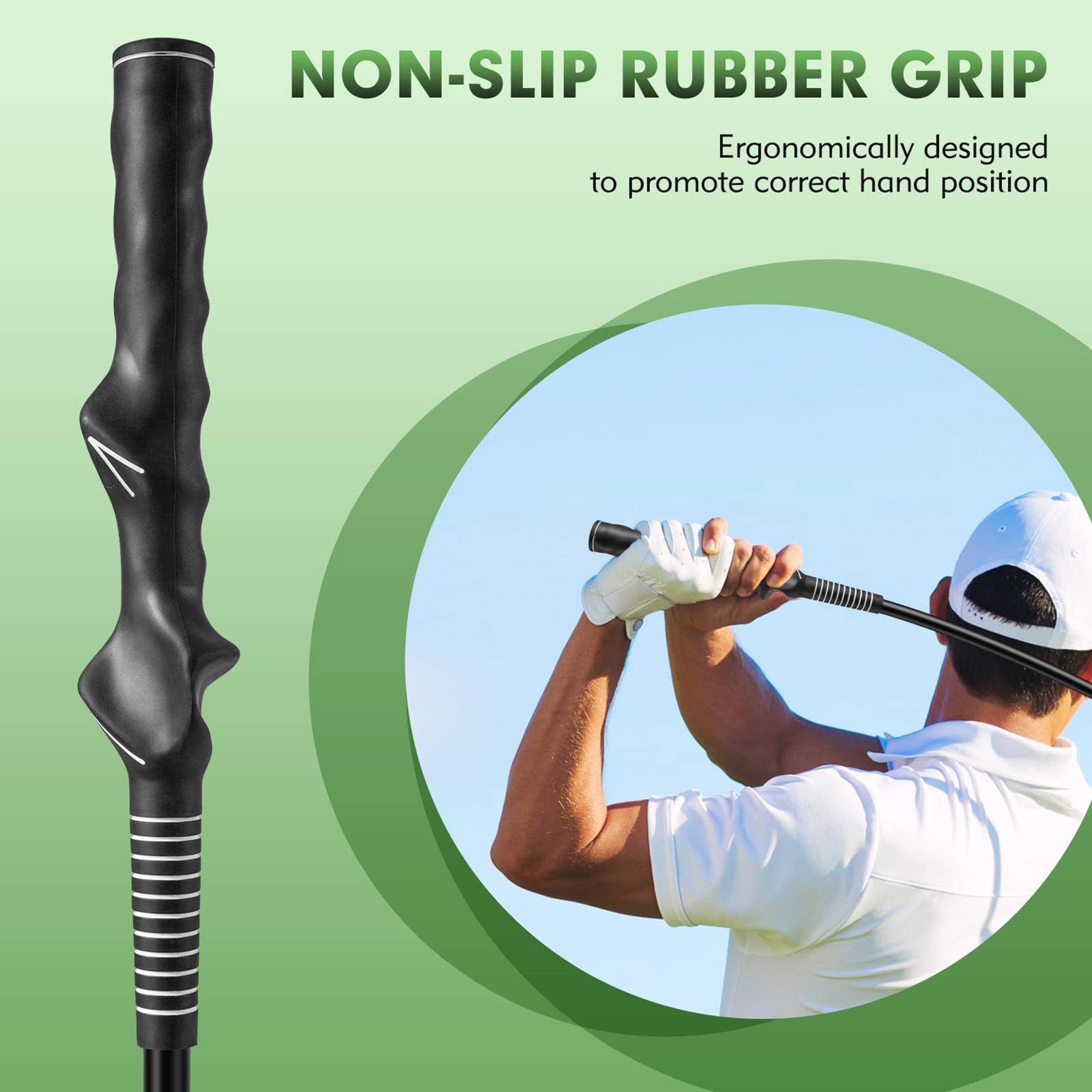 Right Handed Golf Swing Speed Trainer, Warm Up Stick with Grip Guide for Balance Tempo Strength, Weighted Golf Club for Indoor Outdoor Practice, Green
