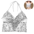 thumbnail image 2 of Top corto para danza del vientre para mujer, top con lentejuelas, top tipo halter, camiseta sin mangas con tiras y espalda descubierta, chaleco sin mangas para disfraz, 2 of 8