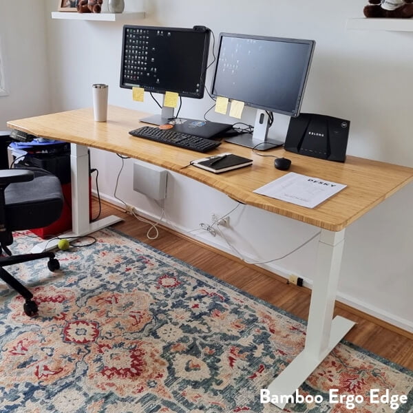 Desky Dual Ergo Edge Sit Stand Desk Bamboo 48 X 30 Inches Gray Walmart