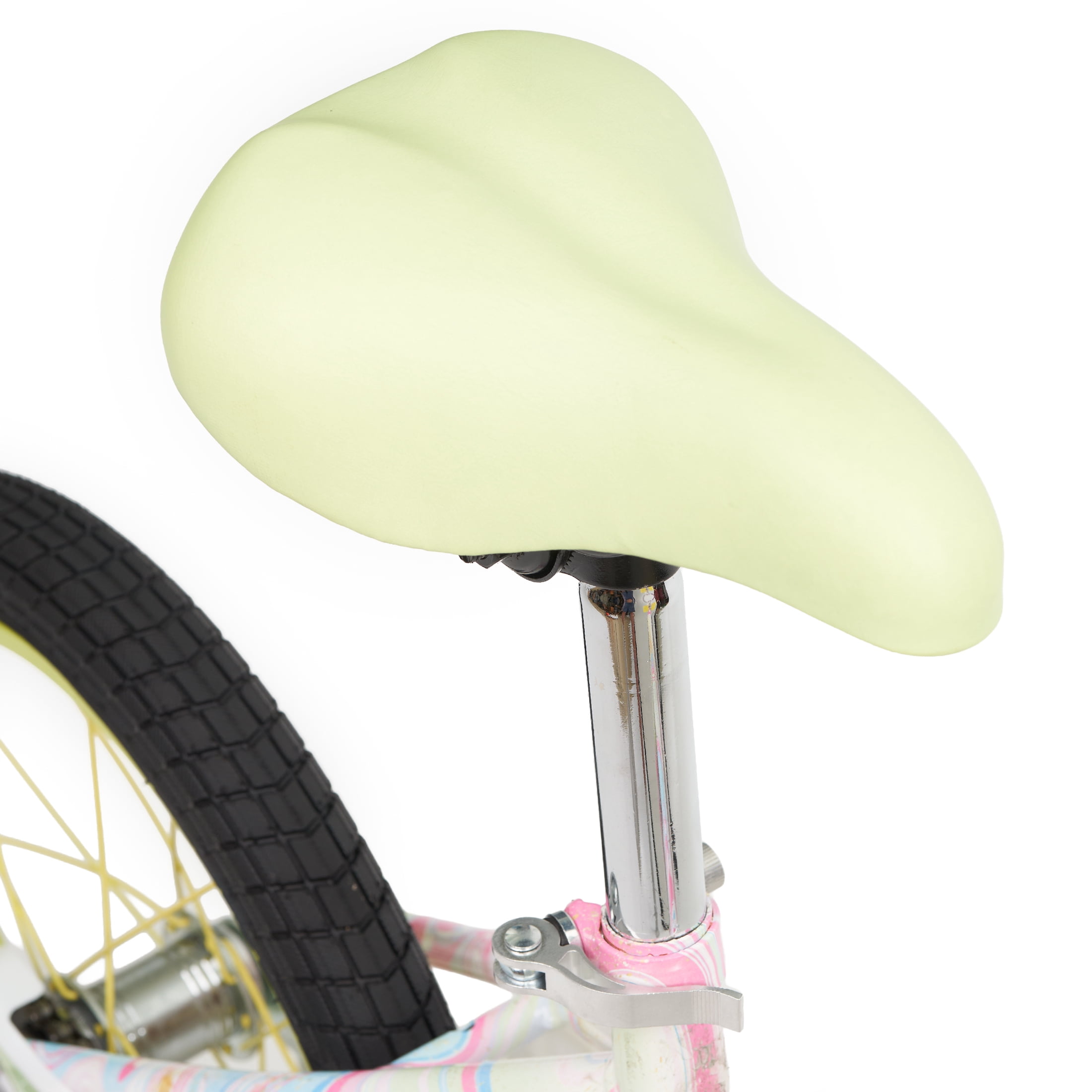 Justice Boardwalk Brights 16” Cotton Candy Swirl Bike with Basket, Charms & Optional Training Wheels
