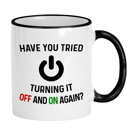 Have You Tried Turning It Off And On Again Mug 11 Oz Coffee Mug. Funny Computer Nerd Gifts. Gift Idea for Office or Geek Coworkers. (White)