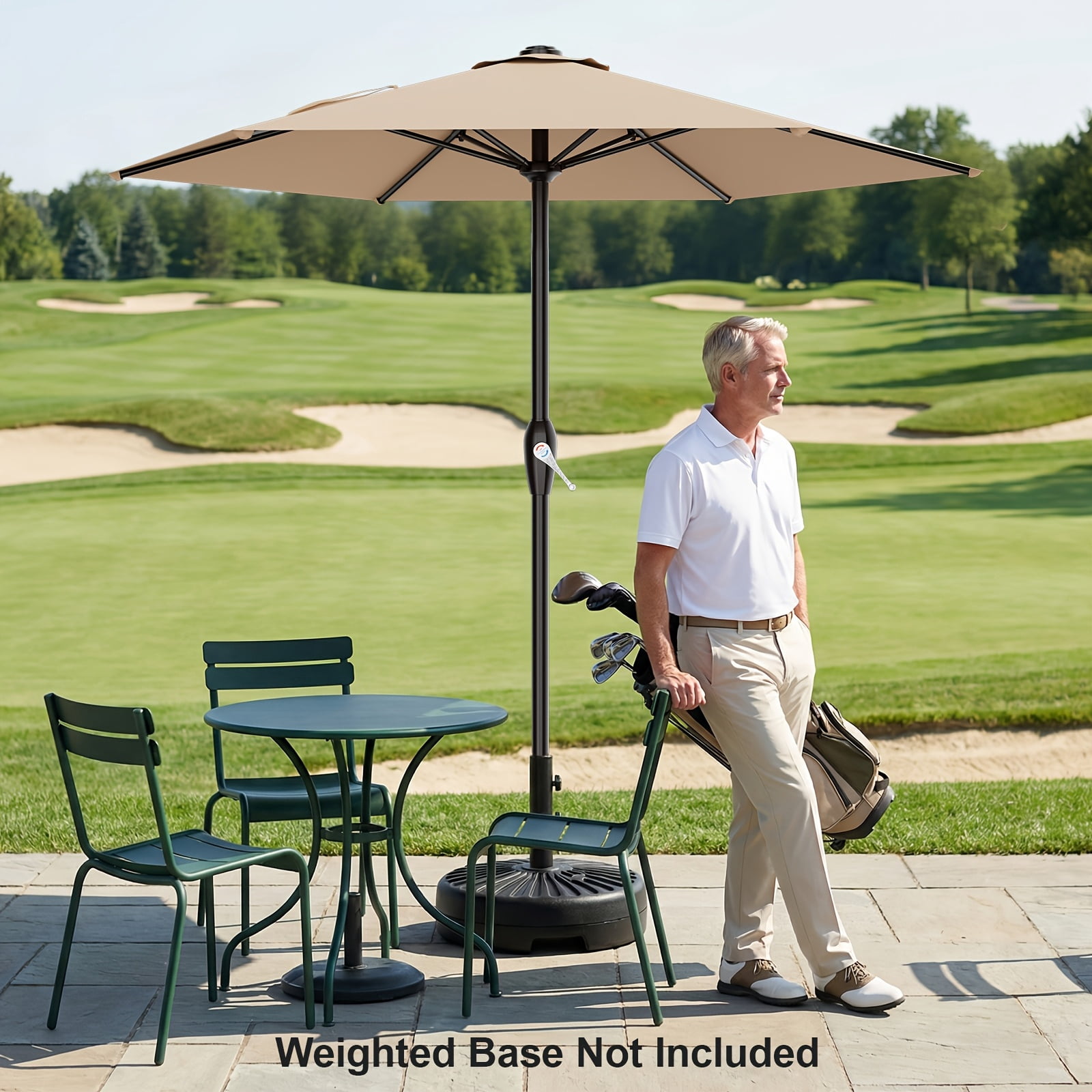 7.5ft Heavy Duty Outdoor Patio Umbrella, Windproof Market Umbrella with 6 Fiberglass Ribs, UV Protection Canopy with Crank Handle for Backyard Beach Pool, Base Sold Separately